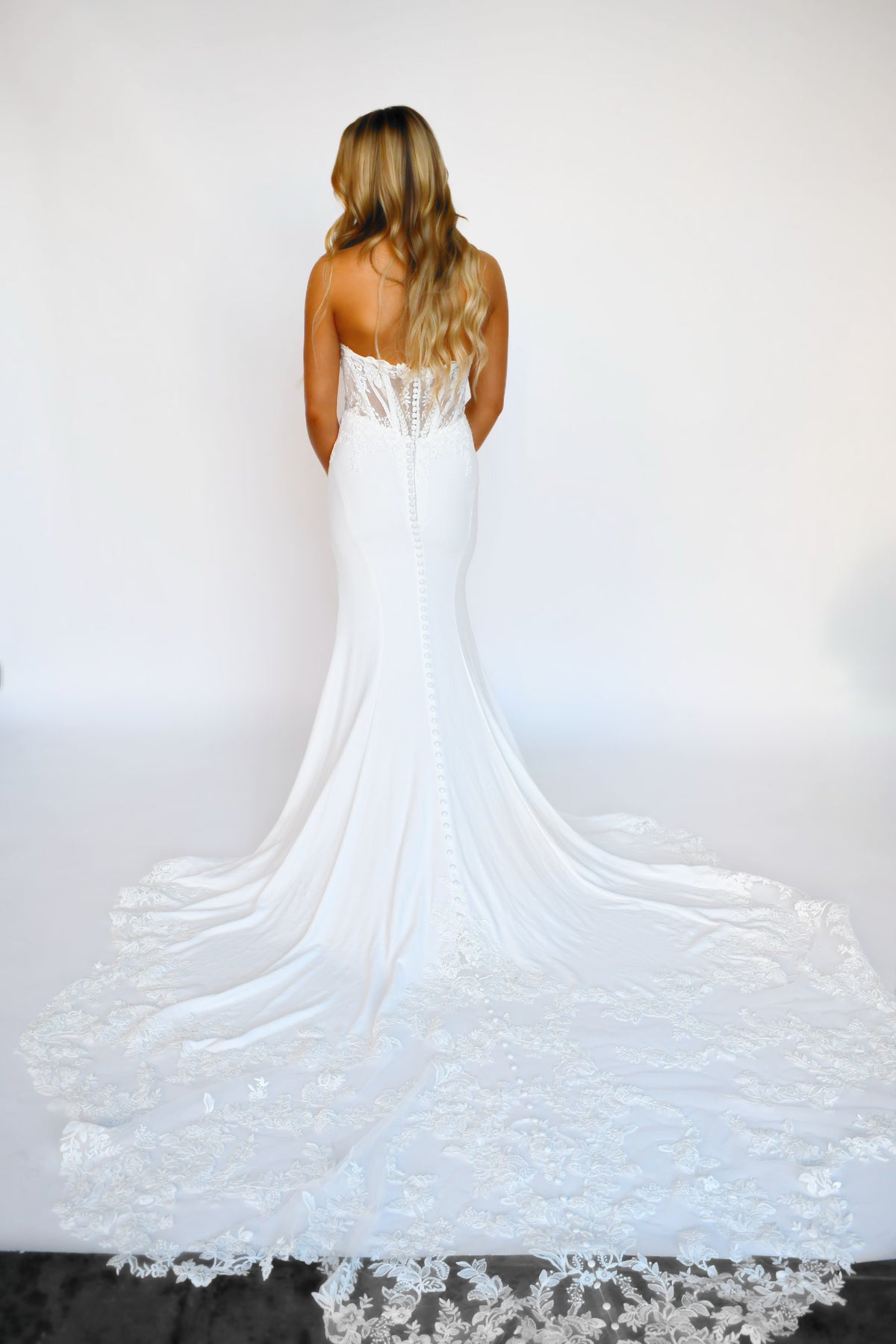 33344 - Beaded Corset Bodice Fit and Flare with Alluring Slit