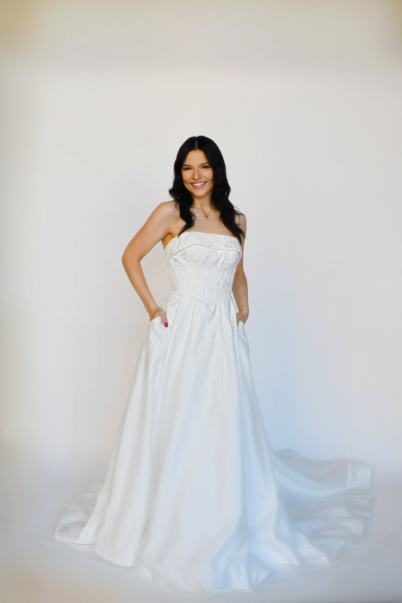 33302 - Embroidered Lace Strapless A-Line