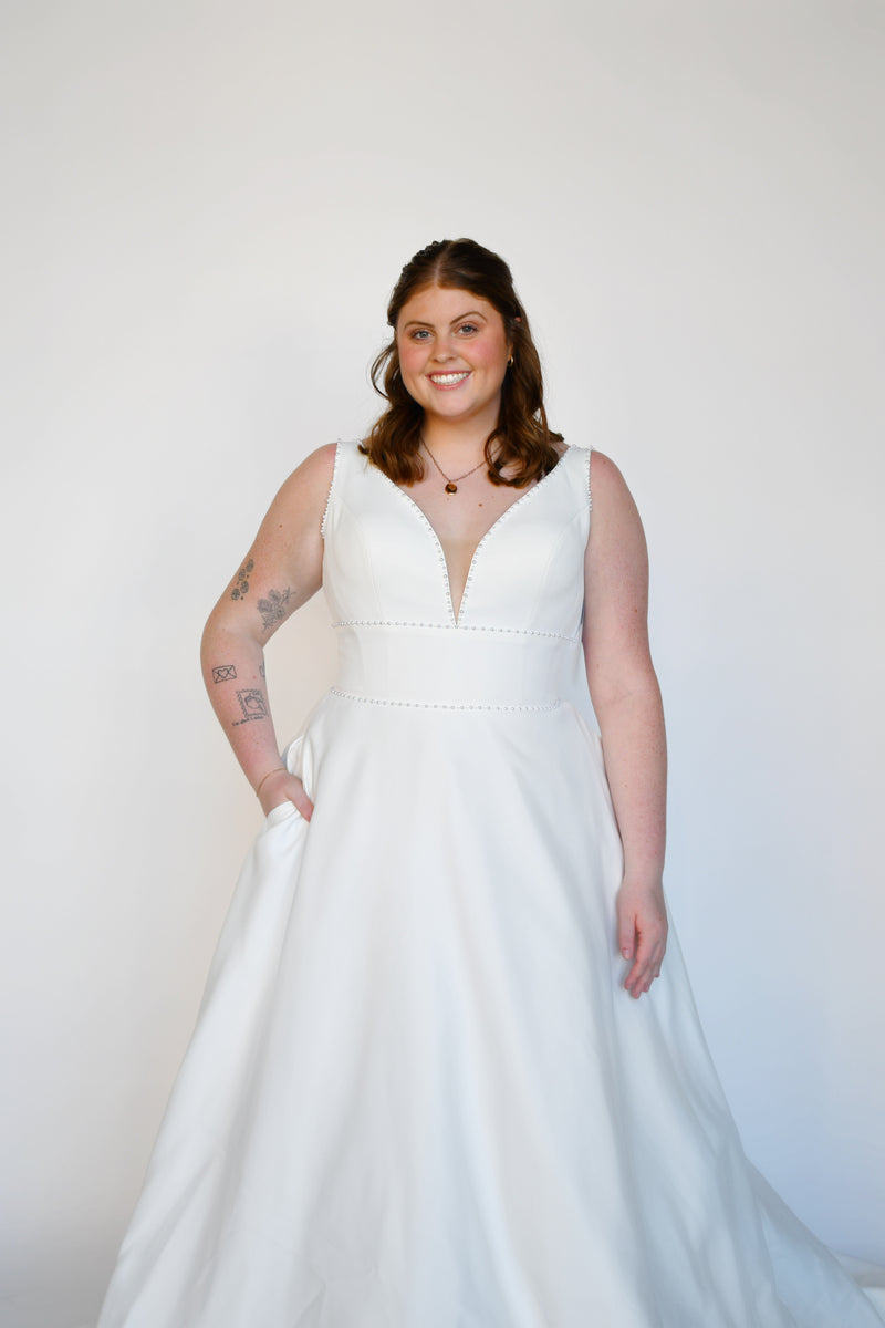 33336 - Sleek A-Line with Embellished Neckline