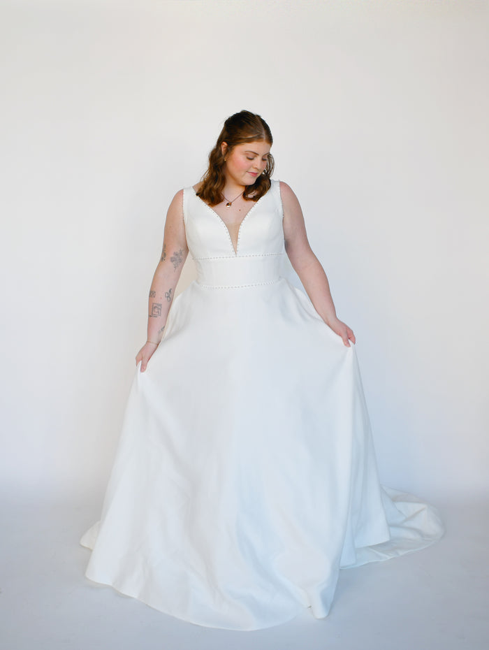 33336 - Sleek A-Line with Embellished Neckline