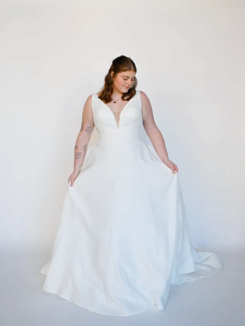 33336 - Sleek A-Line with Embellished Neckline