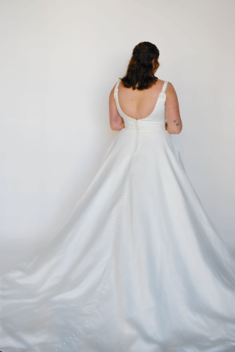 33336 - Sleek A-Line with Embellished Neckline