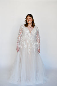 34274 - Whimsical A-Line with Beaded Lace and Long Sleeves