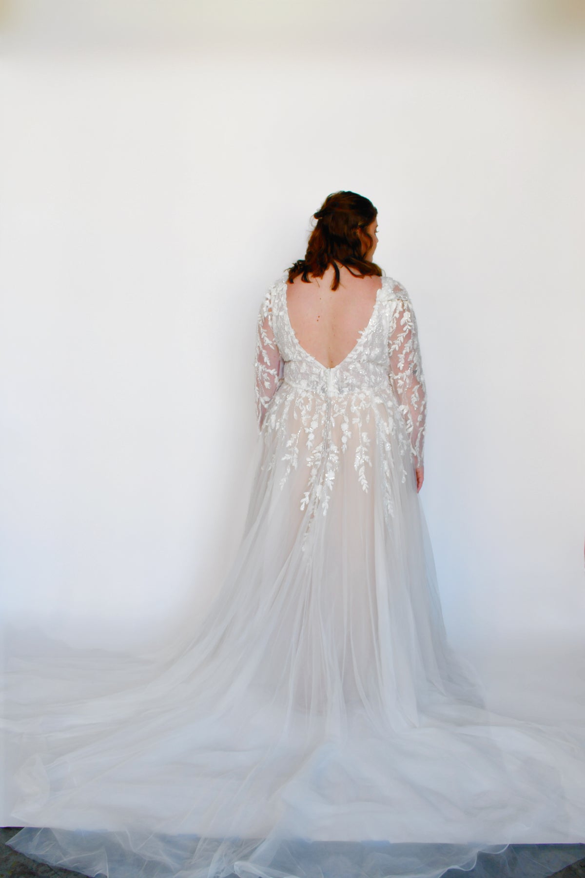 34274 - Whimsical A-Line with Beaded Lace and Long Sleeves