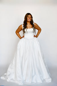 34279 - Sleek Dropped Basque Waist Ballgown with Bow