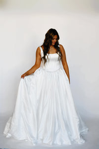 34279 - Sleek Dropped Basque Waist Ballgown with Bow