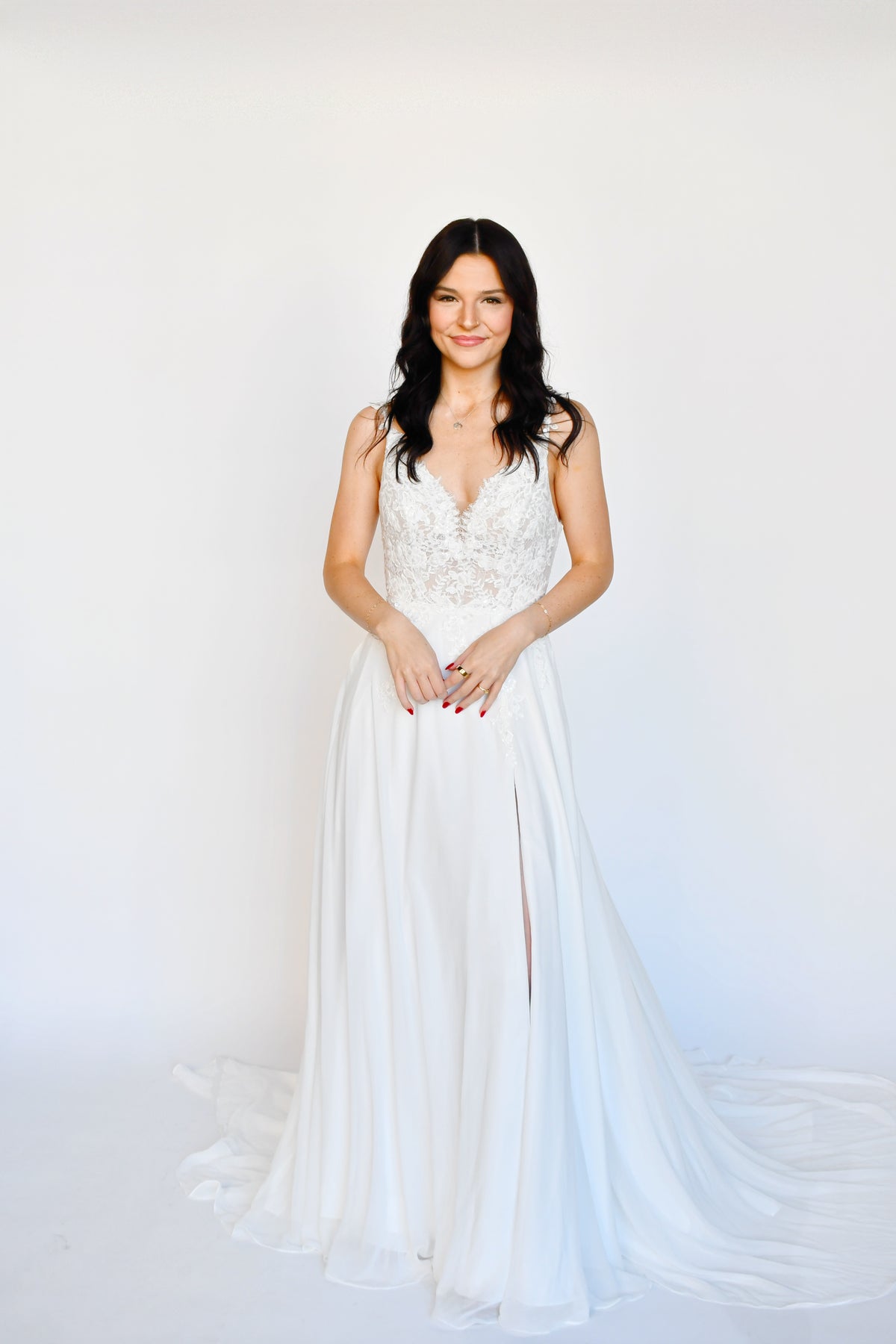 34344 - Soft Chiffon A-Line with Romantic Lace Details