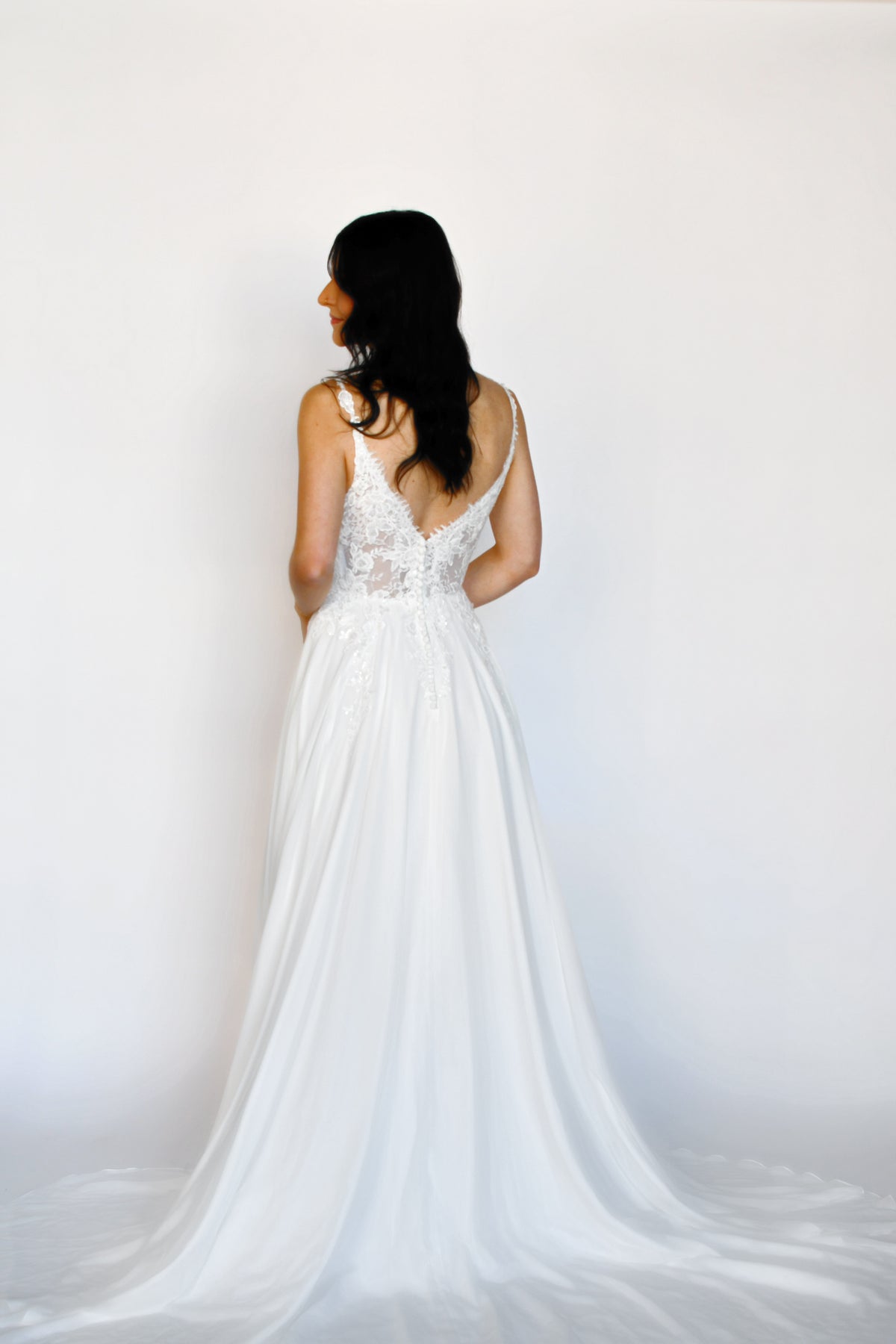 34344 - Soft Chiffon A-Line with Romantic Lace Details