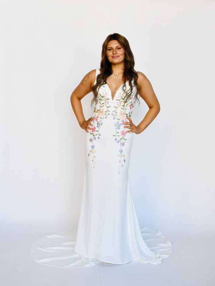 33300 - Plunging Neckline with Colored Florals