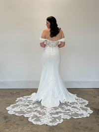 34941-Lace and Crepe Fit and Flare Wedding Dress