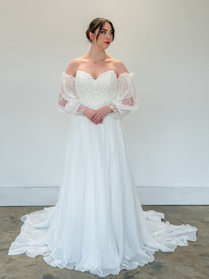 34954-Flowy Wedding Dress with Sleeves