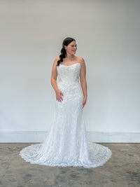 34946-Strapless All Over Lace Wedding Dress