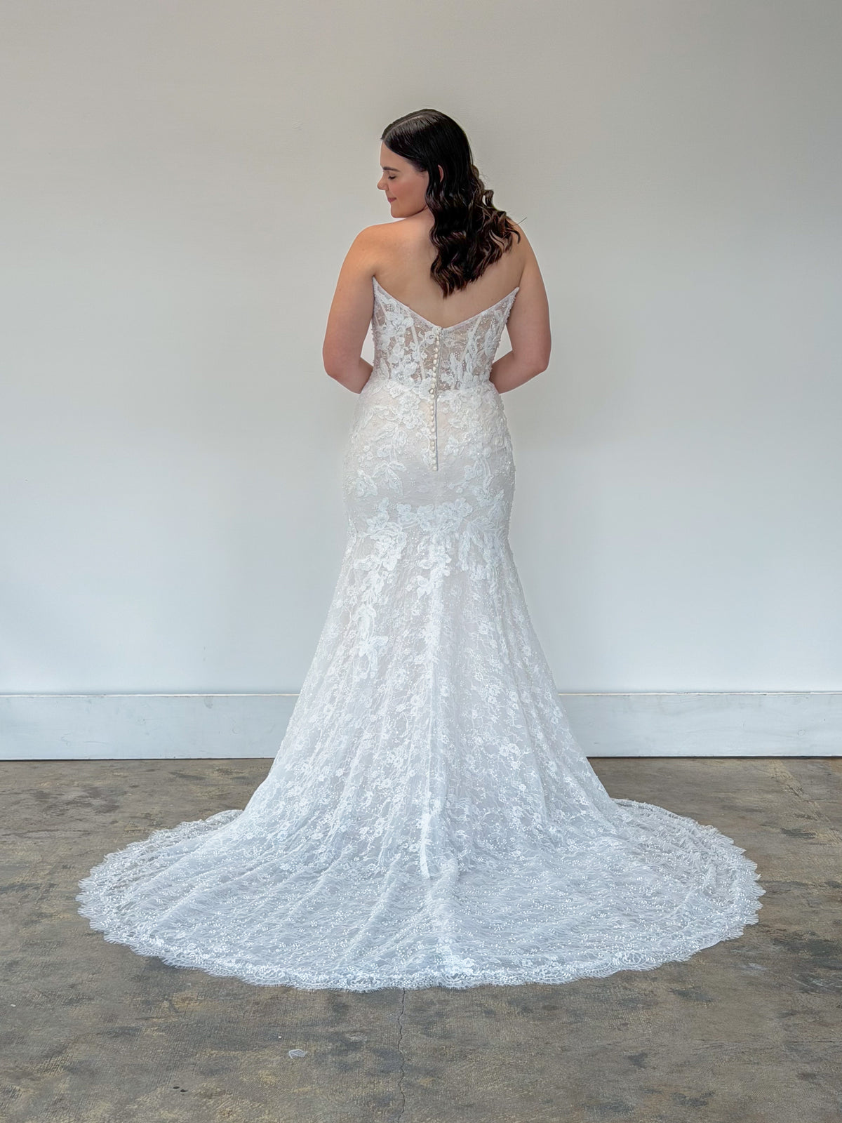 34946-Strapless All Over Lace Wedding Dress