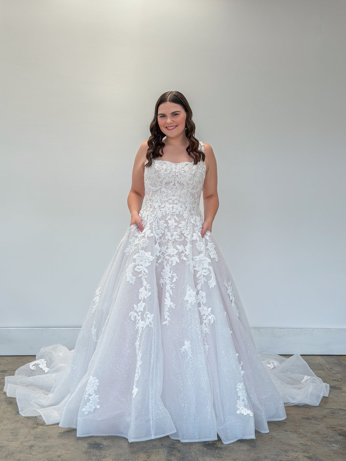 34908-Square Neckline Lace and Tulle A-line Wedding Dress