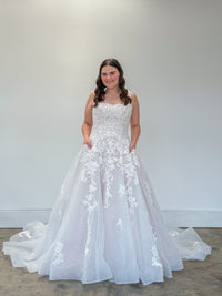 34908-Square Neckline Lace and Tulle A-line Wedding Dress