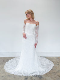 34917-Strapless All Over Pearl Fitted Wedding Dress