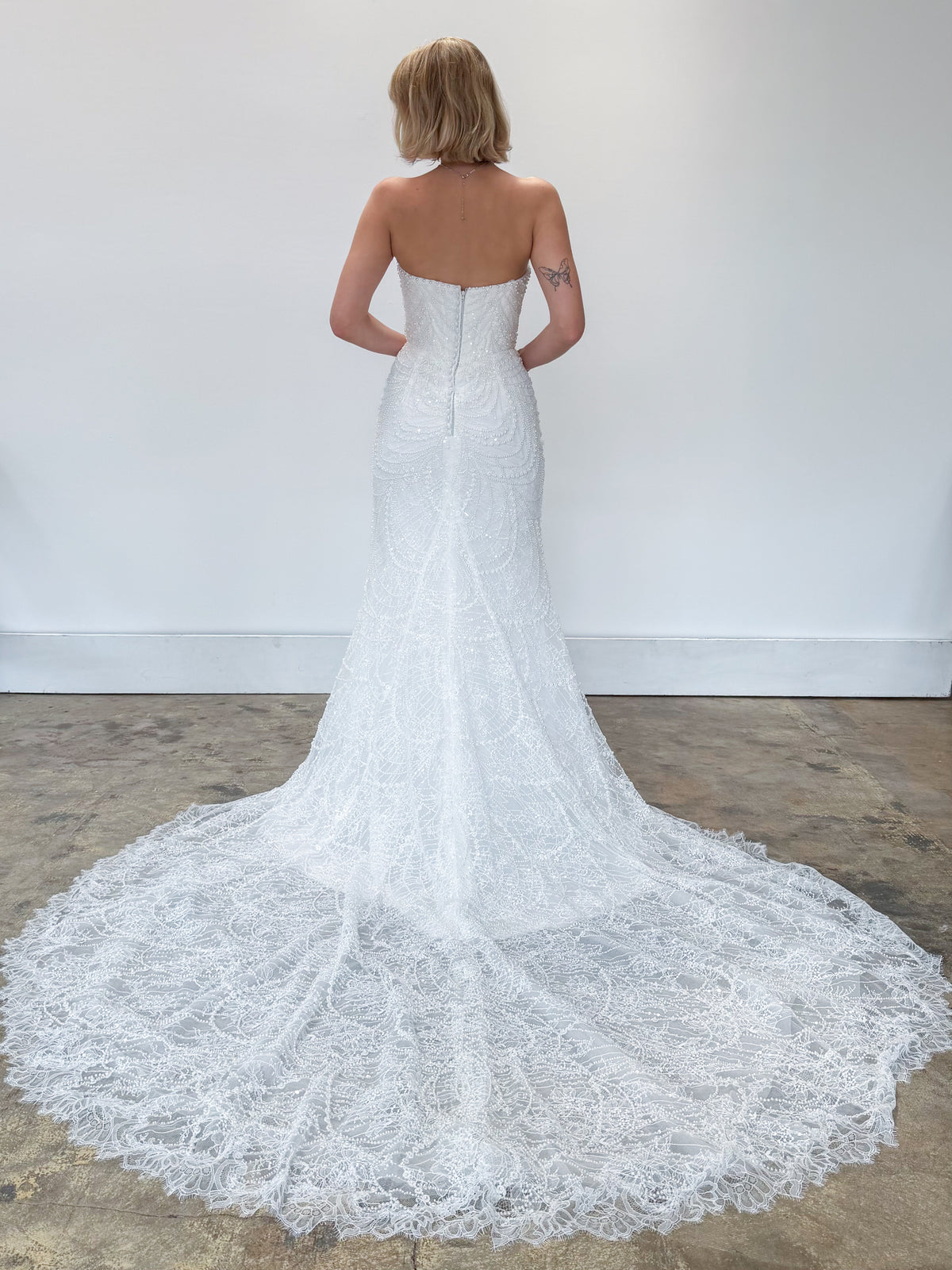34917-Strapless All Over Pearl Fitted Wedding Dress