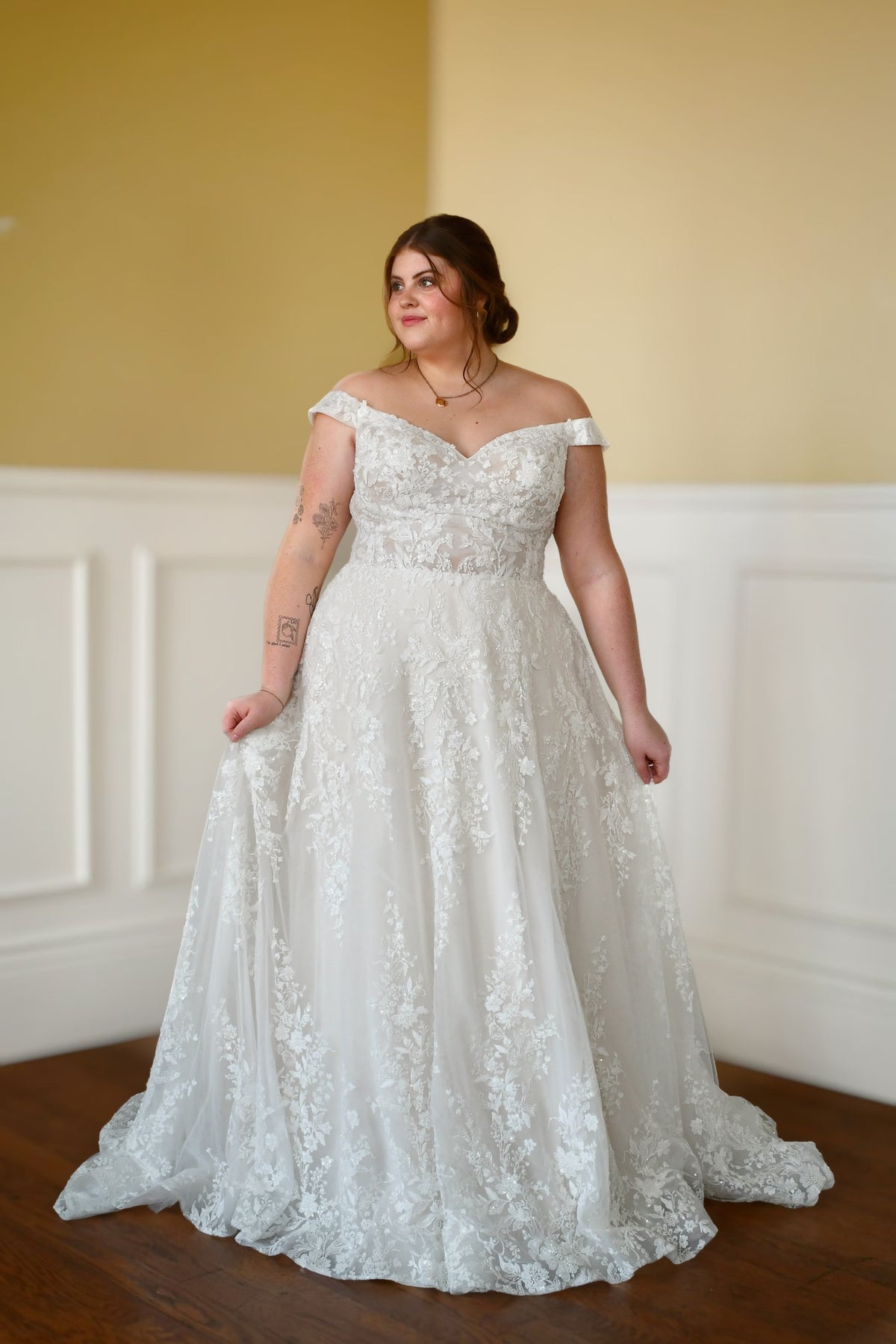 30640 - All Over Lace A-Line Wedding Dress with Off-the-Shoulder Straps