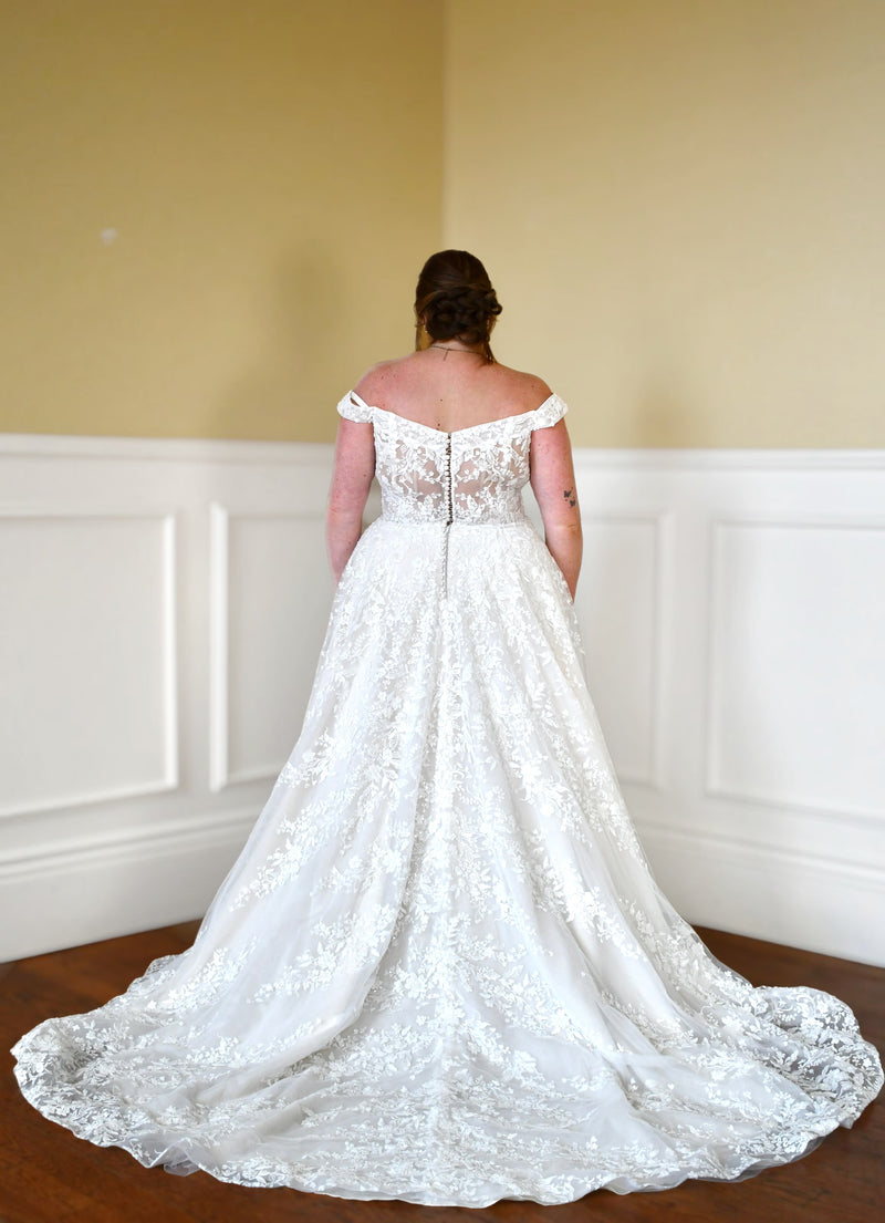 30640 - All Over Lace A-Line Wedding Dress with Off-the-Shoulder Straps