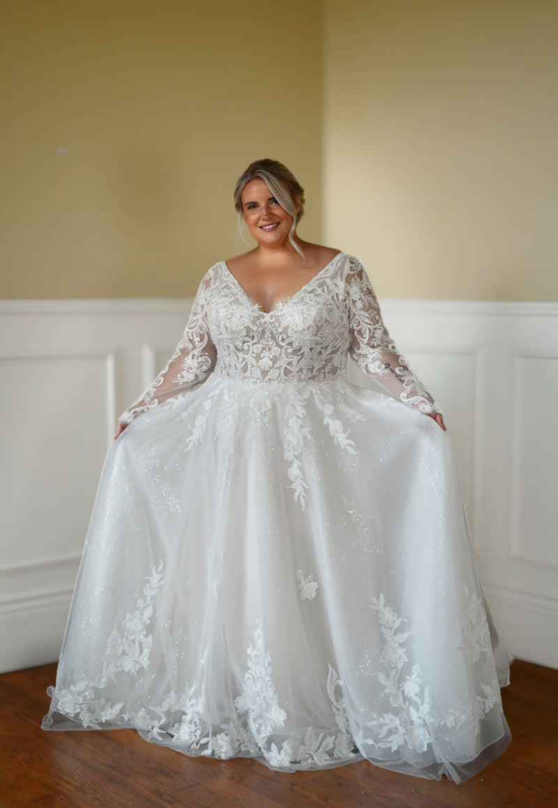 30624 - Modern Ball Gown Wedding Dress with Lace Embellishments