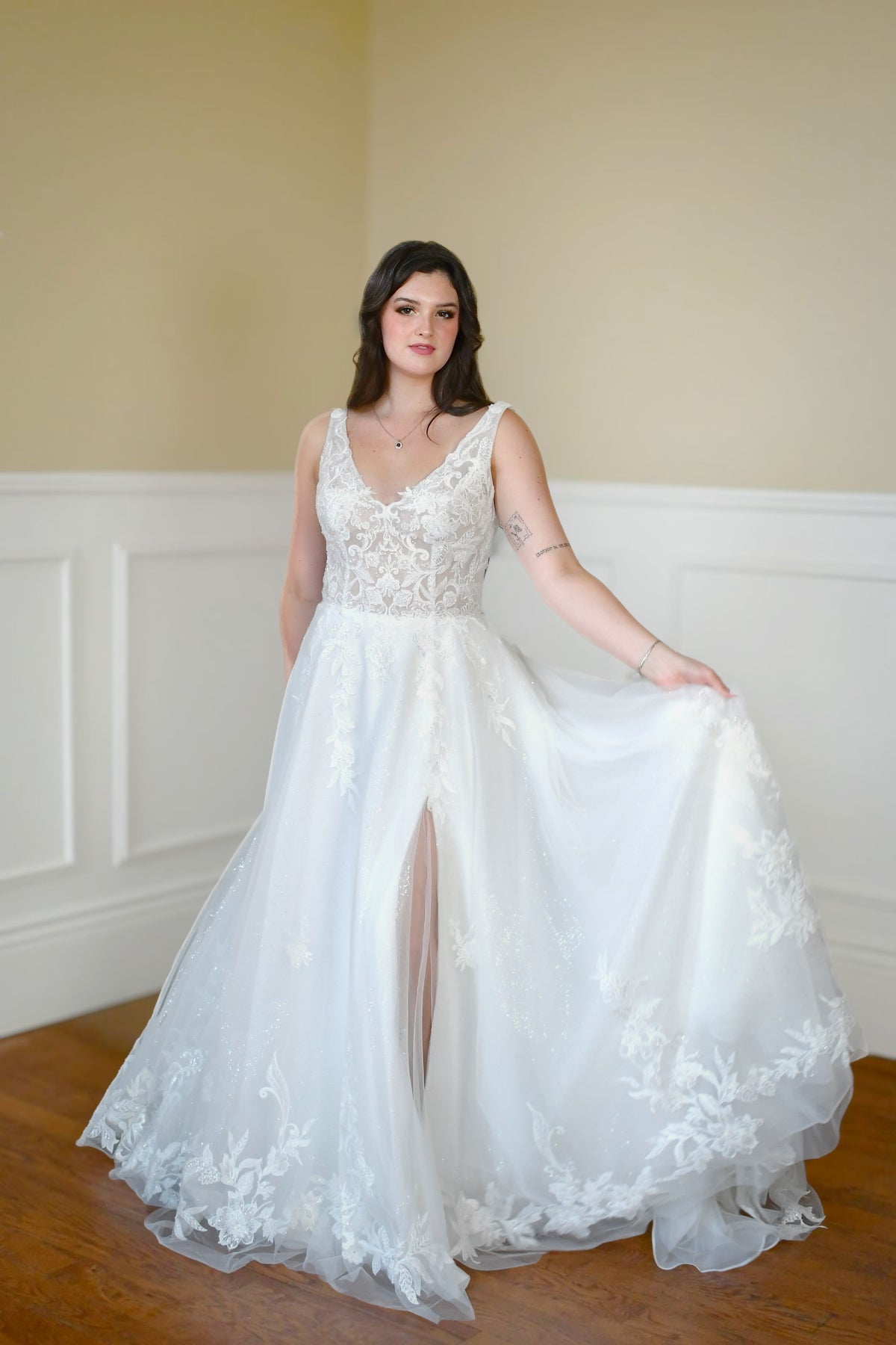 30624 - Modern Ball Gown Wedding Dress with Lace Embellishments