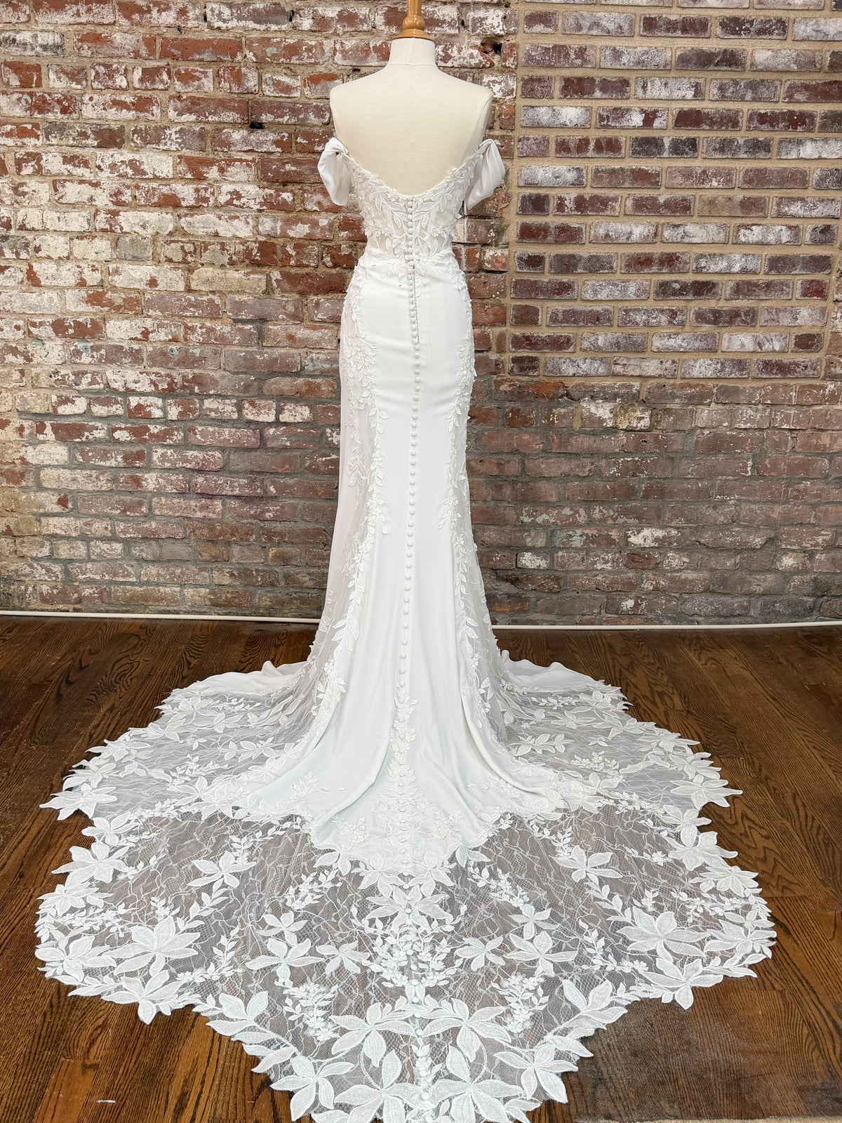 33315-Lace And Crepe Fit and Flare Wedding Dress