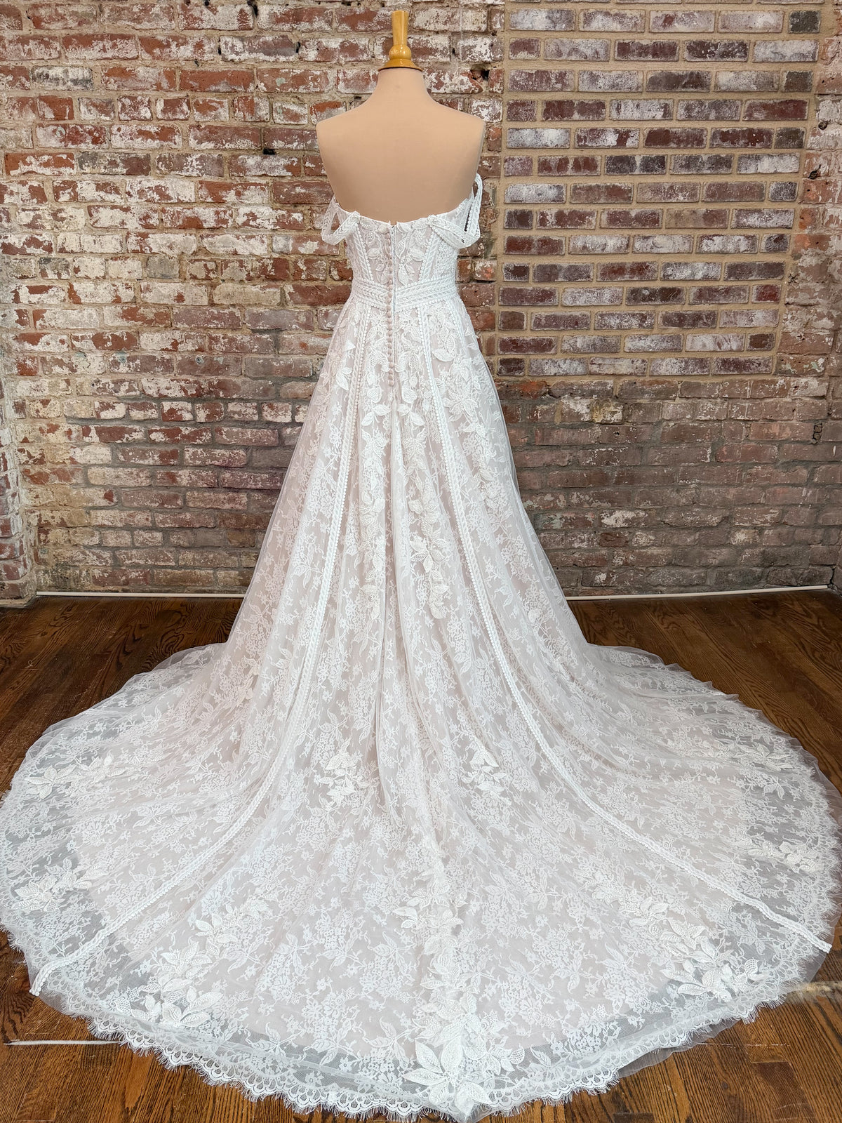 34391-Boho Off the Shoulder A-Line Wedding Dress