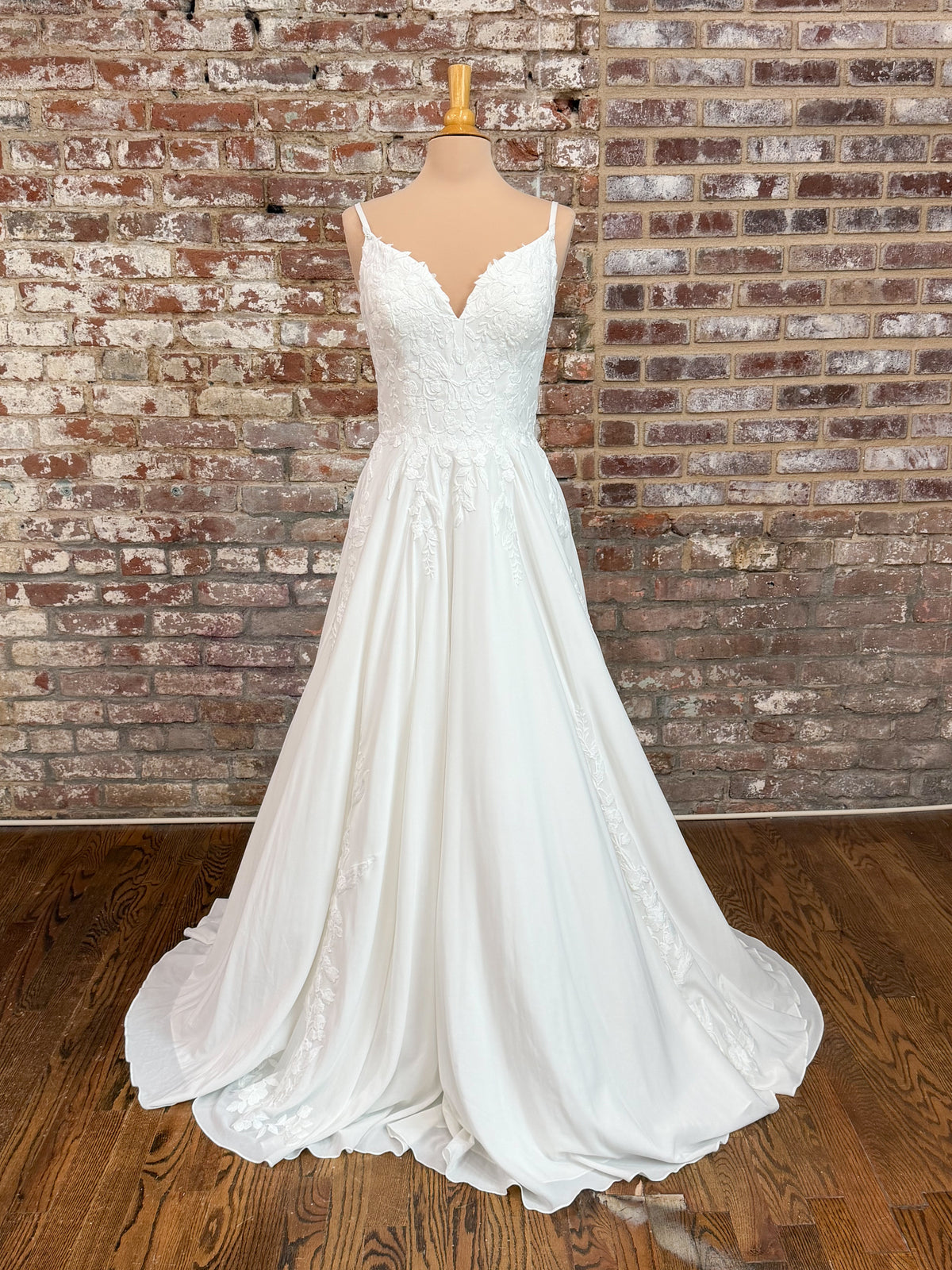 34404-A-Line with a Deep V-Neckline Wedding Dress