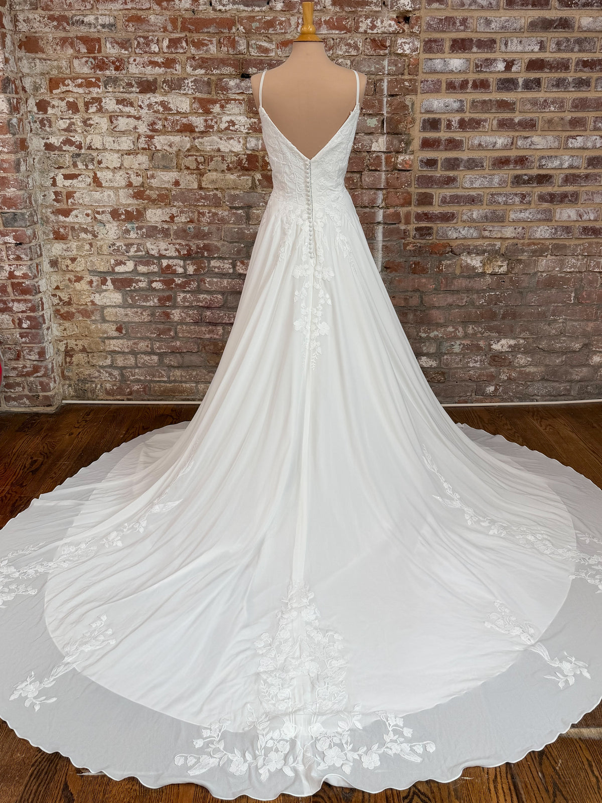 34404-A-Line with a Deep V-Neckline Wedding Dress