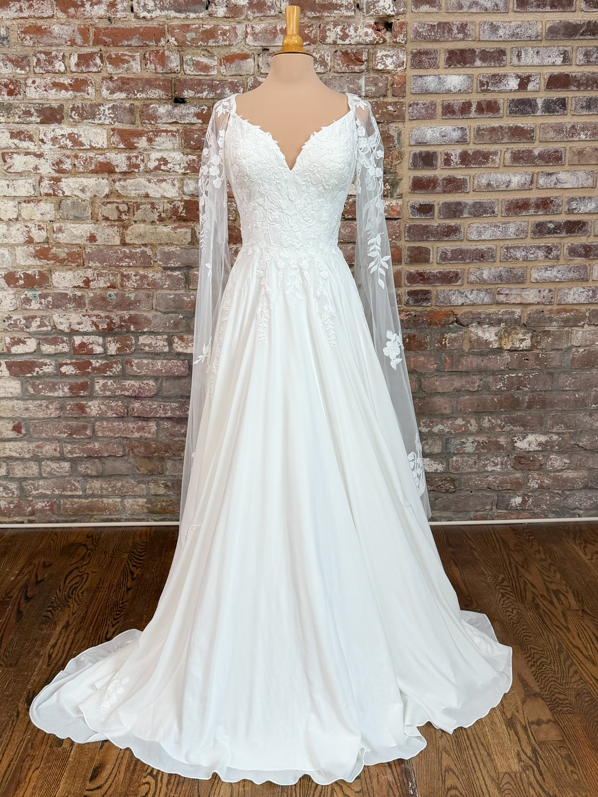 34404-A-Line with a Deep V-Neckline Wedding Dress