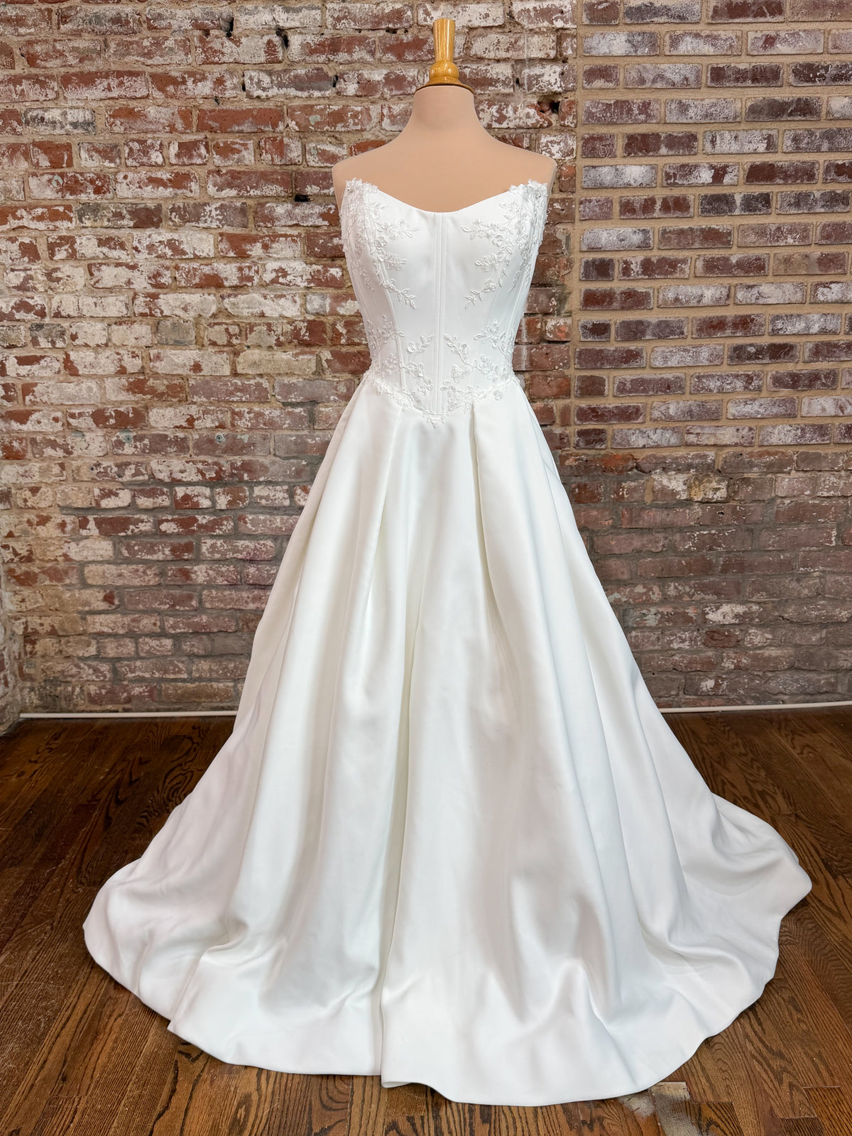 34435-Strapless Satin with Lace Bodice Wedding Dress