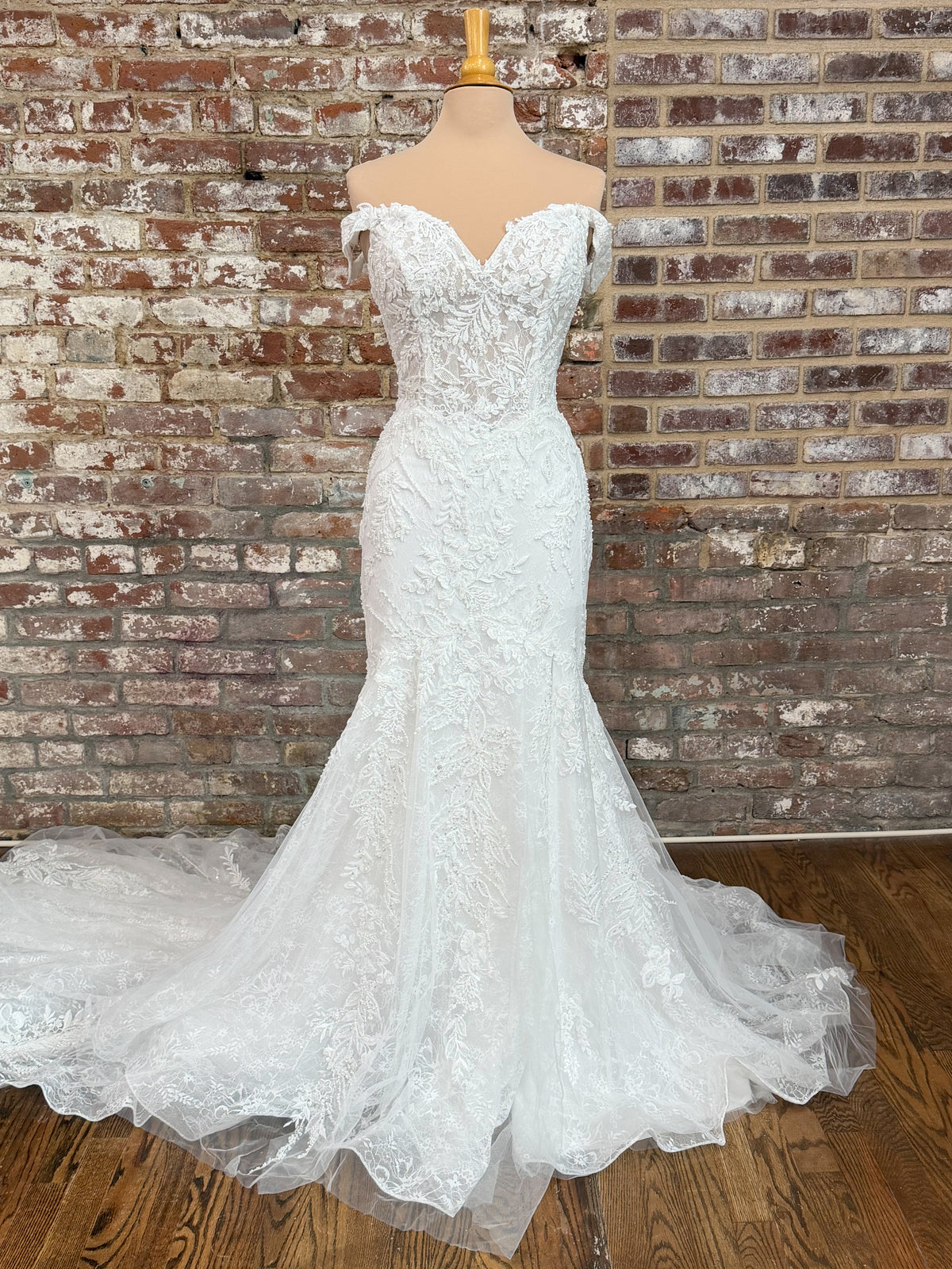 34439-Fit and Flare Off the Shoulder Wedding Dress
