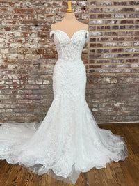 34439-Fit and Flare Off the Shoulder Wedding Dress