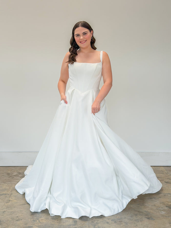 33327-Satin Basque Waist A-line Wedding Dress