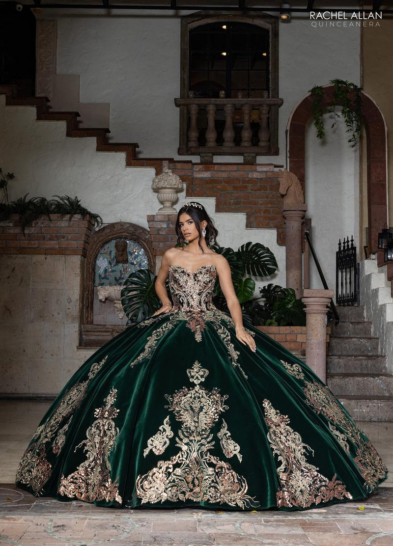 emerald green quince dress with flowers Emerald Green 3D Flower Quinceanera Gown with Detachable Cape and Bead Detailing