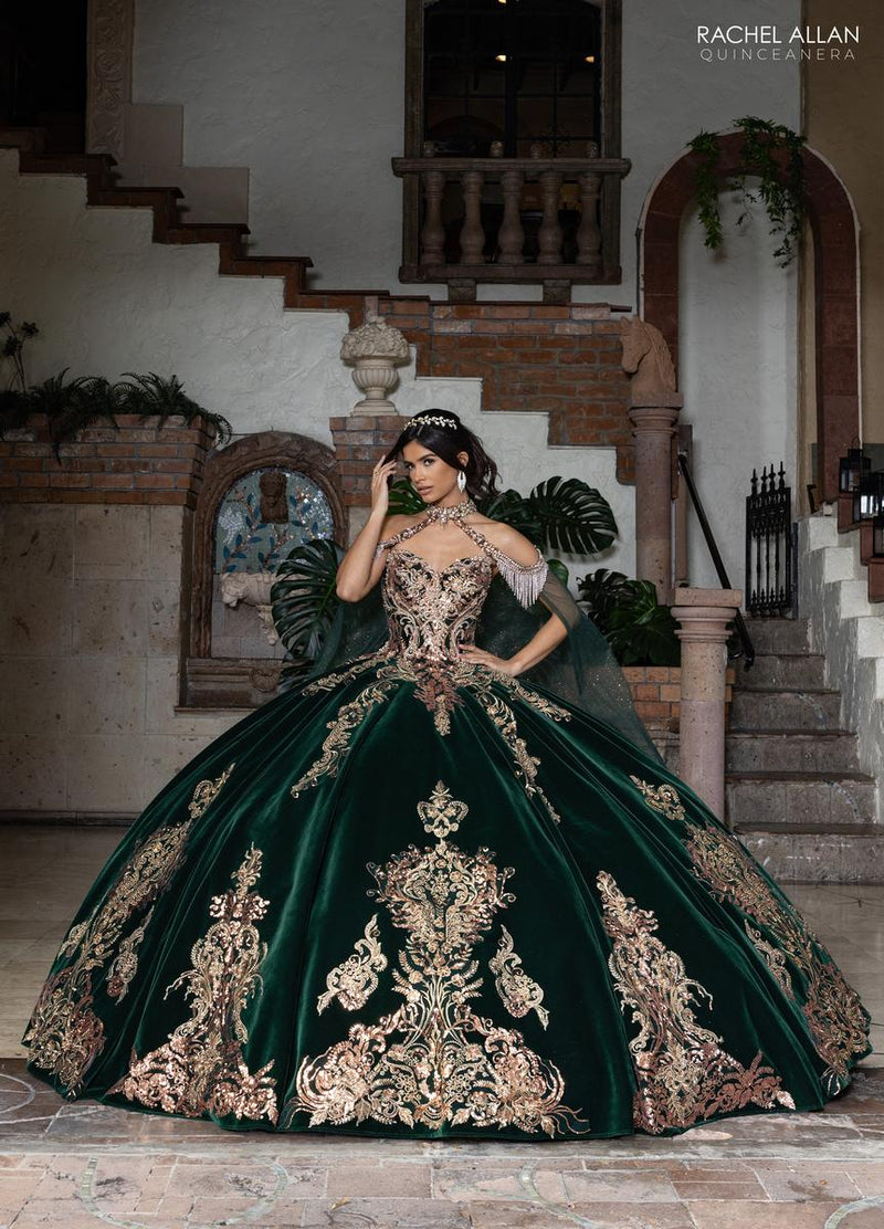 quinceanera dresses emerald green and gold Amarra 54324
