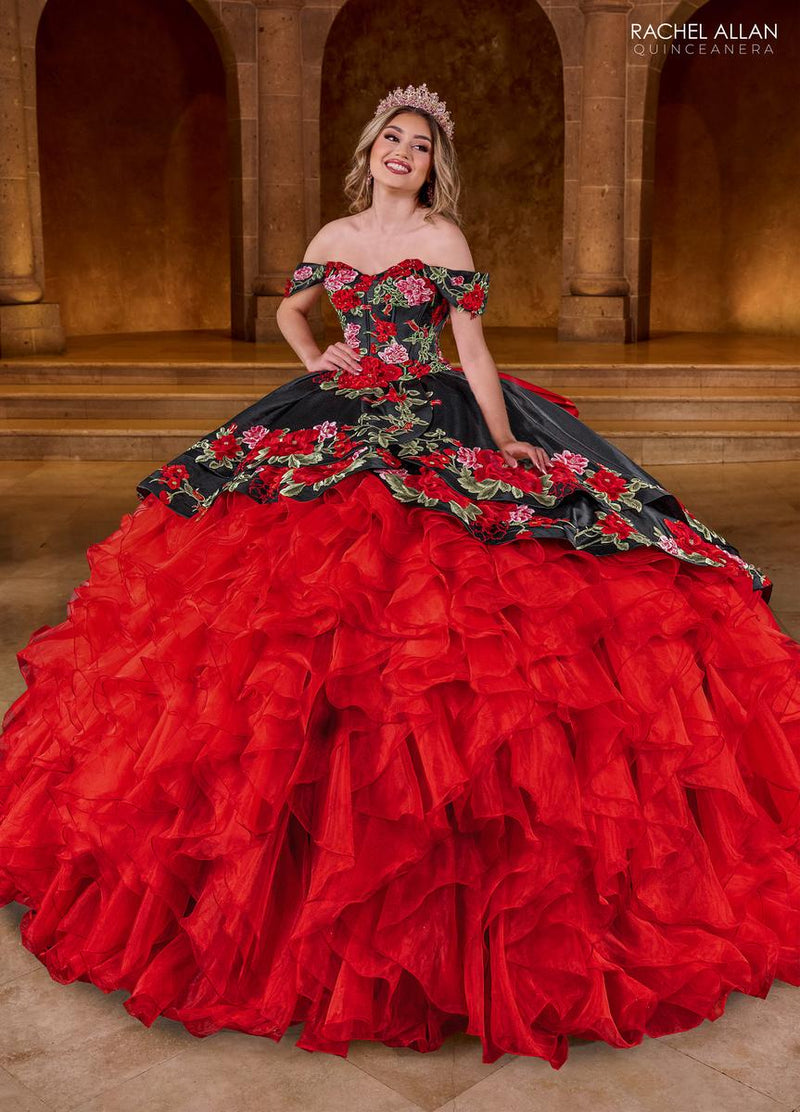 Rachel Allan RQ5007 Off-Shoulder Ballgown with Floral Embroidery normansbridal Rachel Allan RQ5007 Off-Shoulder Ballgown with Floral Embroidery normansbridal