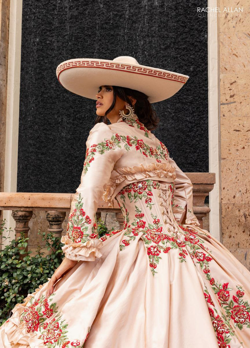 Rachel Allan RQ5015 Off-Shoulder Ballgown with Floral Embroidery