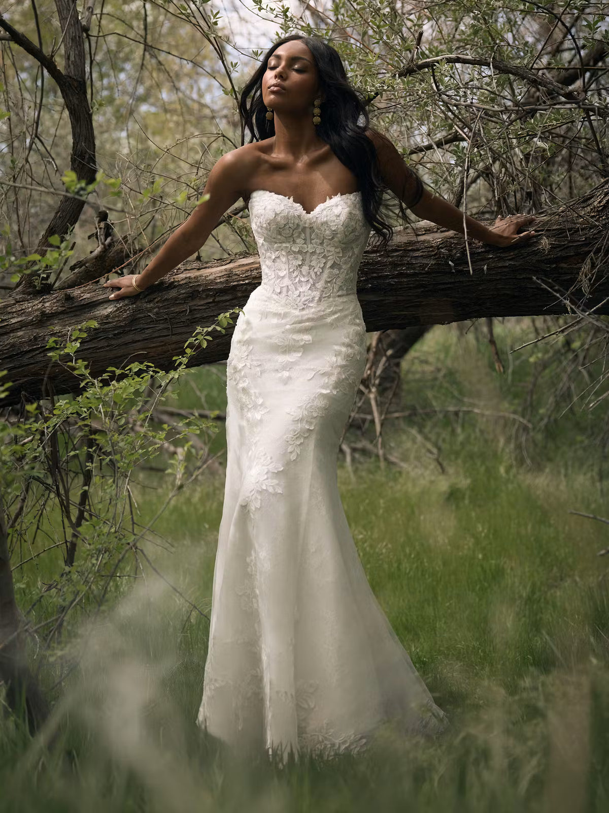 34835-Glimmering sequin lace basque waist wedding dress