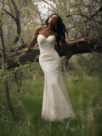34835-Glimmering sequin lace basque waist wedding dress