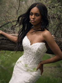 34835-Glimmering sequin lace basque waist wedding dress