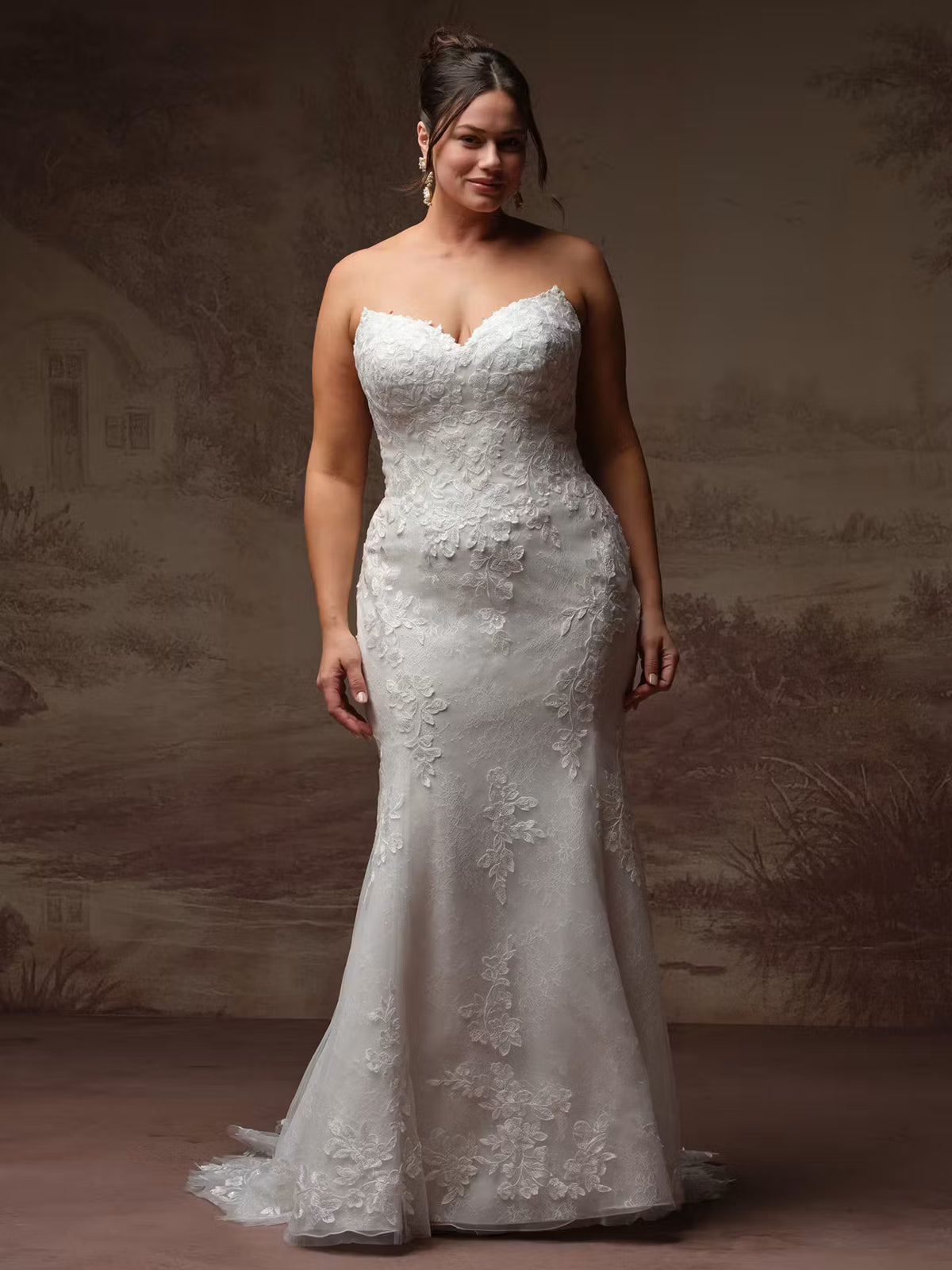34835-Glimmering sequin lace basque waist wedding dress