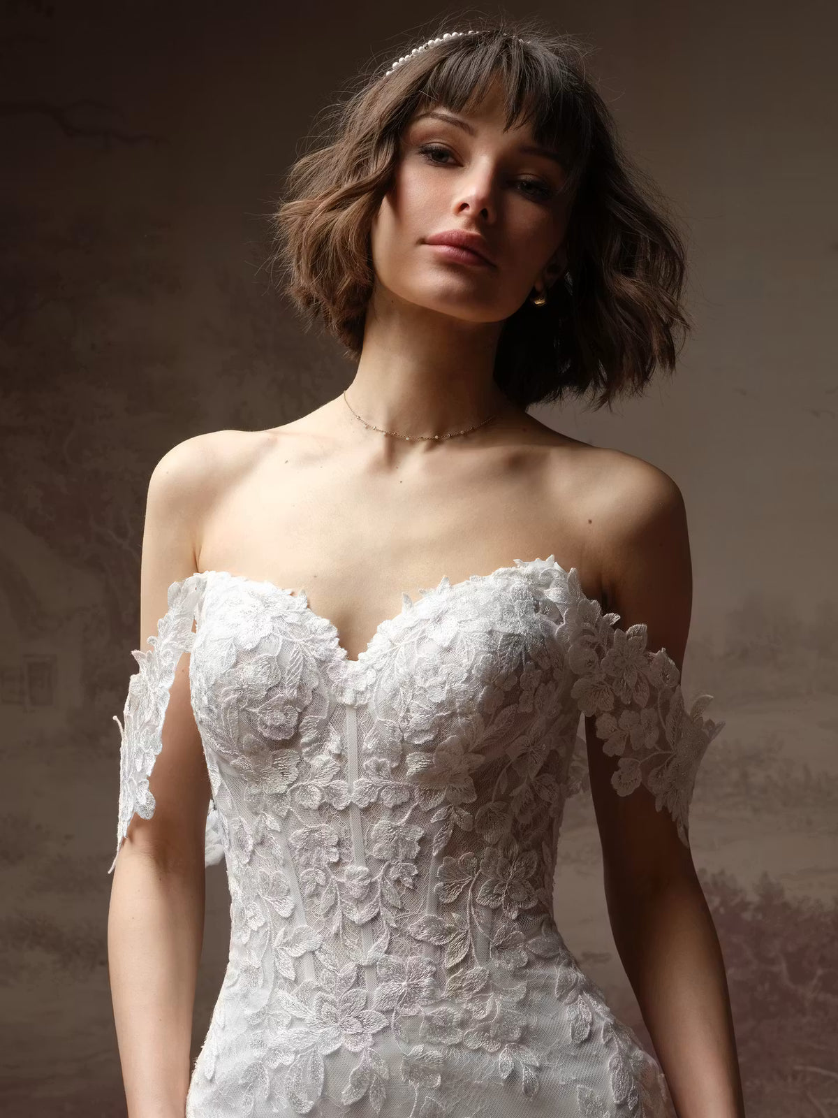 34835-Glimmering sequin lace basque waist wedding dress