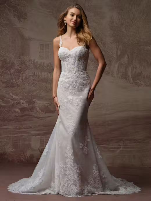 34833-Sweetheart Neckline Sequin Tull Fit-and-Flare Wedding Dress