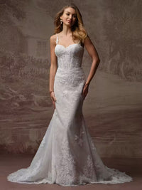 34833-Sweetheart Neckline Sequin Tull Fit-and-Flare Wedding Dress