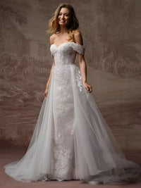 34833-Sweetheart Neckline Sequin Tull Fit-and-Flare Wedding Dress