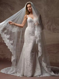 34833-Sweetheart Neckline Sequin Tull Fit-and-Flare Wedding Dress