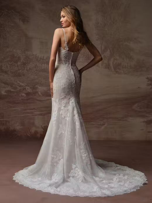 34833-Sweetheart Neckline Sequin Tull Fit-and-Flare Wedding Dress