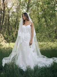34833-Sweetheart Neckline Sequin Tull Fit-and-Flare Wedding Dress