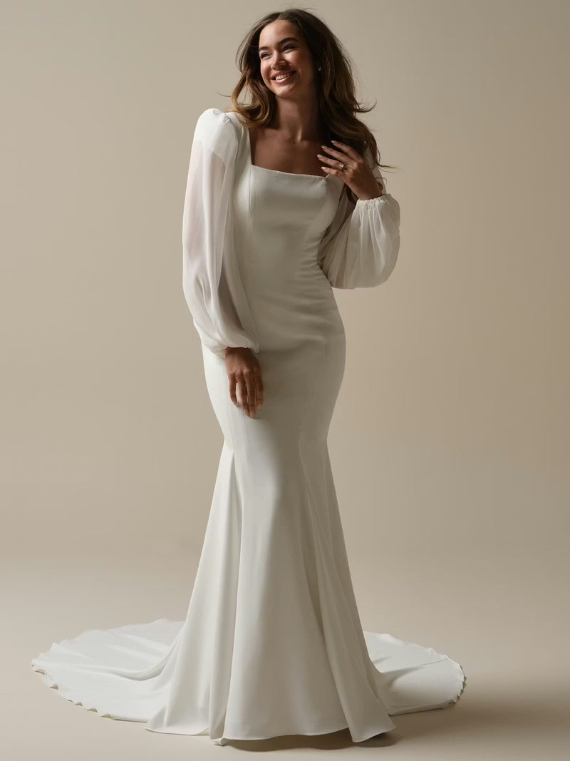 34831-Modest simple square neckline sheath bridal gown